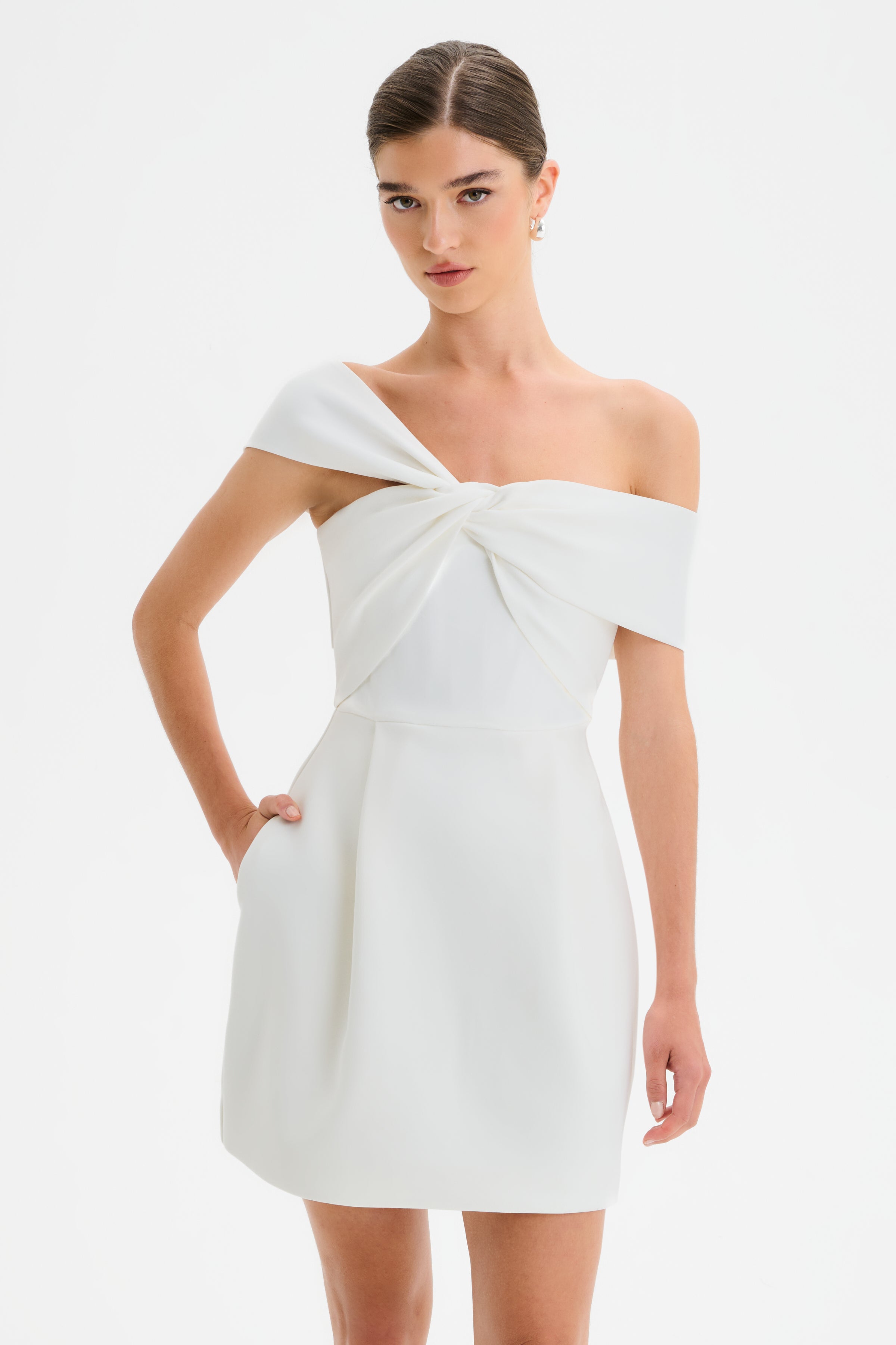 MILA Twisted One Shoulder Mini Dress in White