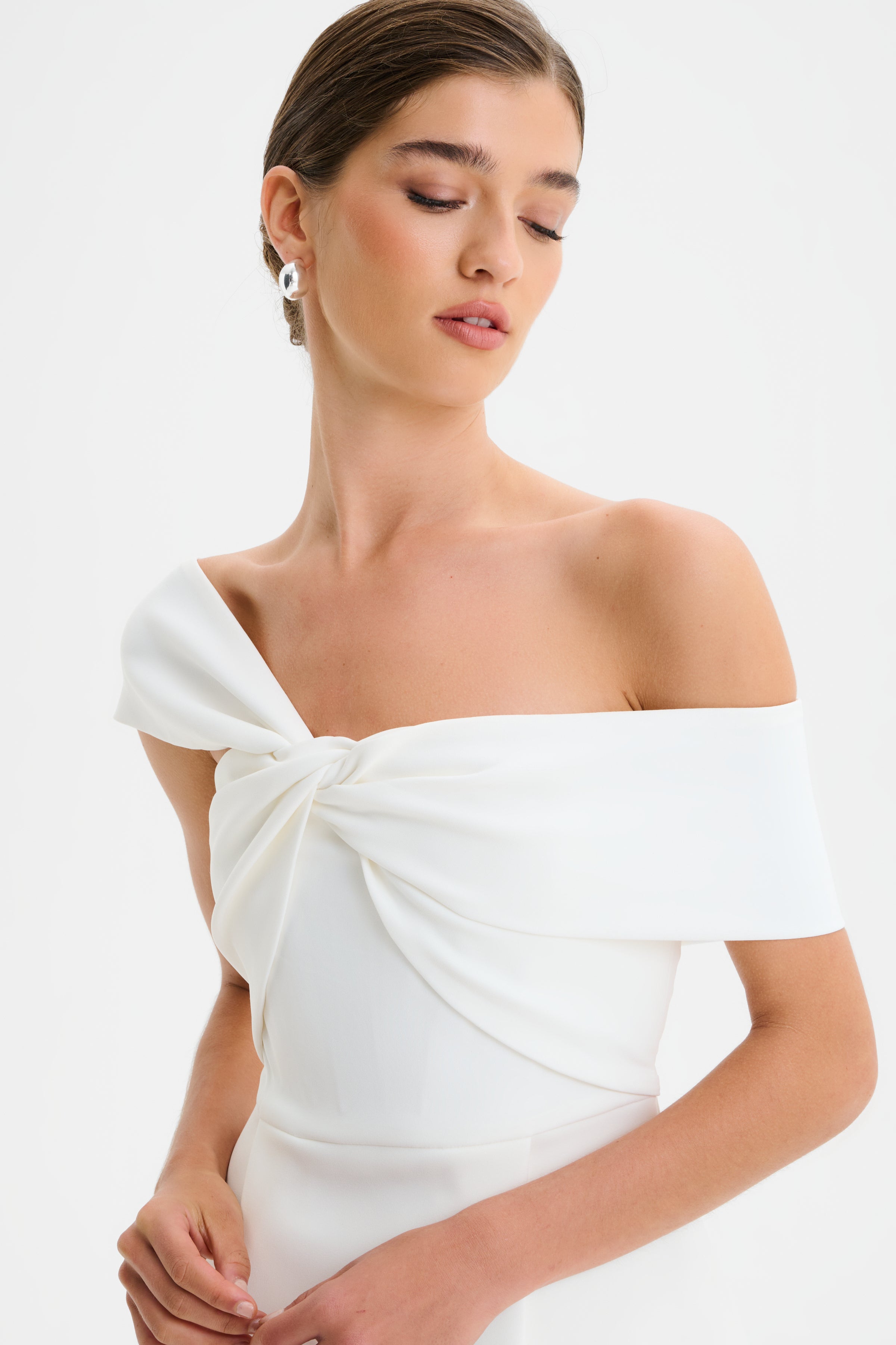 MILA Twisted One Shoulder Mini Dress in White
