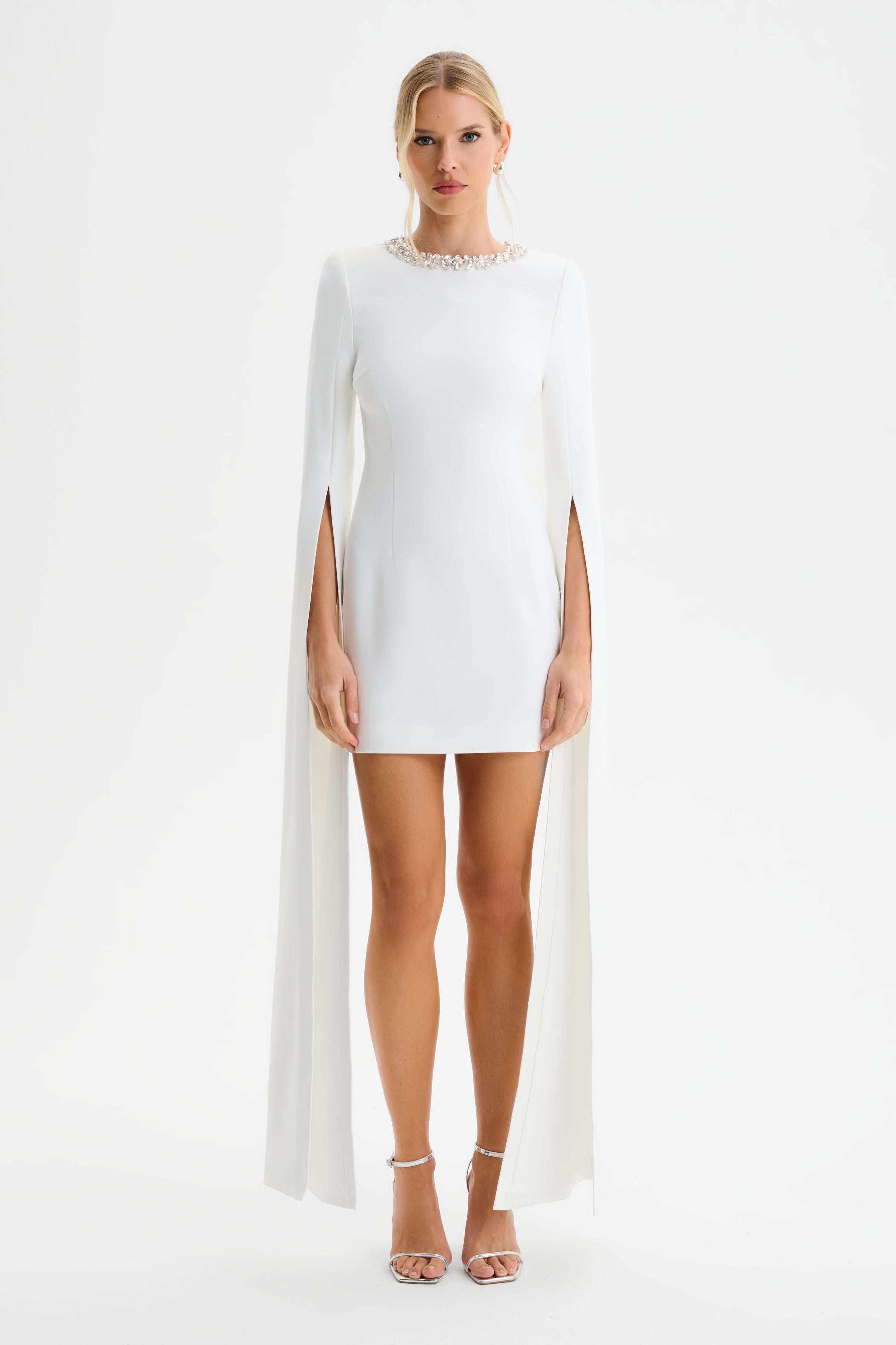 TILLY Cape Sleeve Mini Dress in White