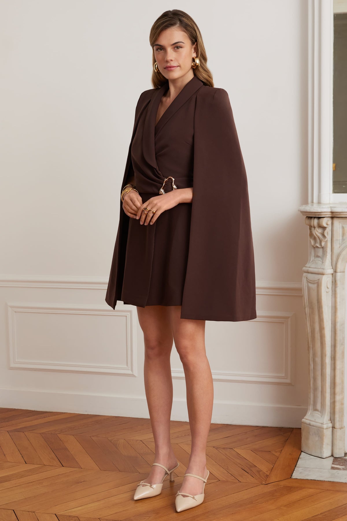 ALEXANDRA Cape Mini Dress in Brown
