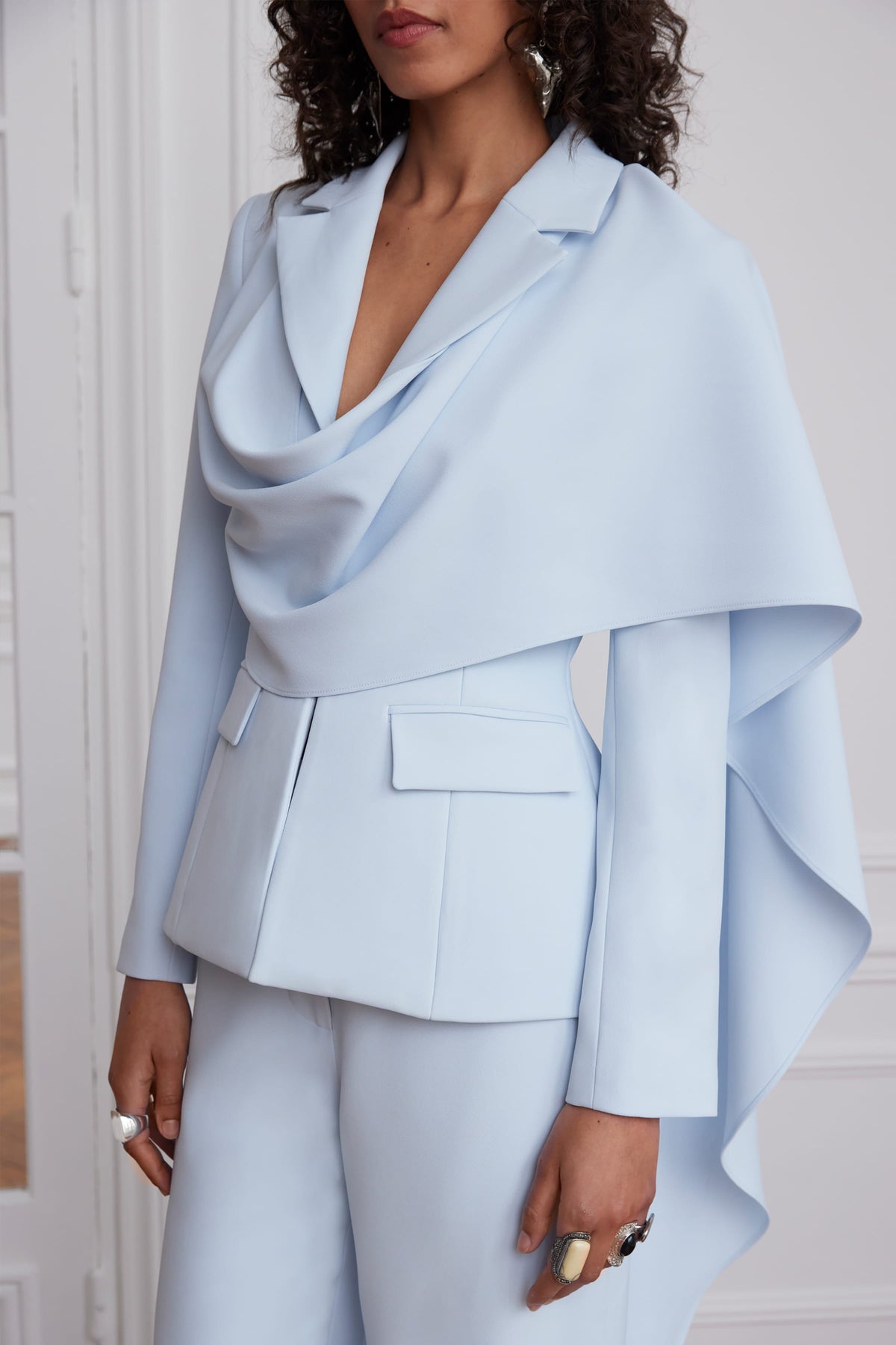 EMBER Scarf Blazer in Light Blue