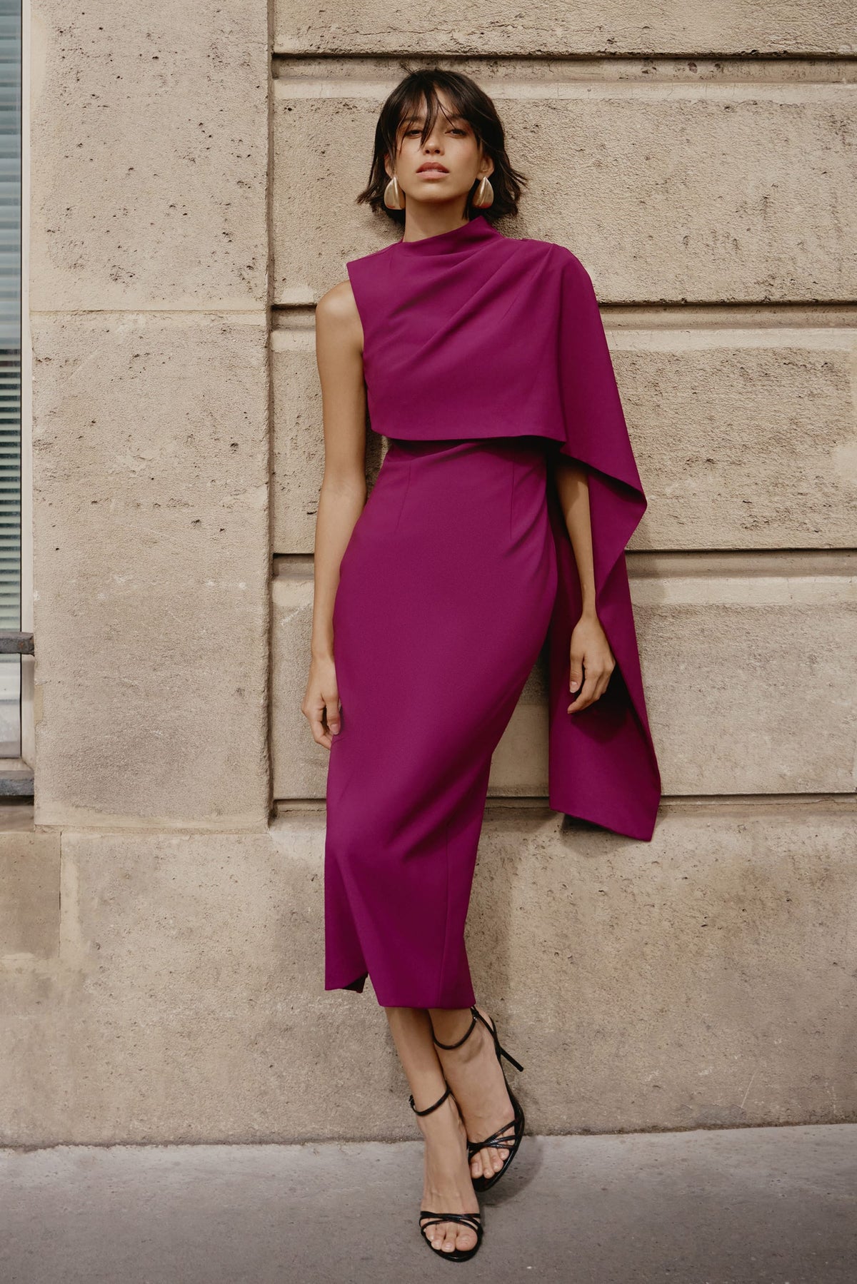 LUNA High Neck Midi Dress in Purple