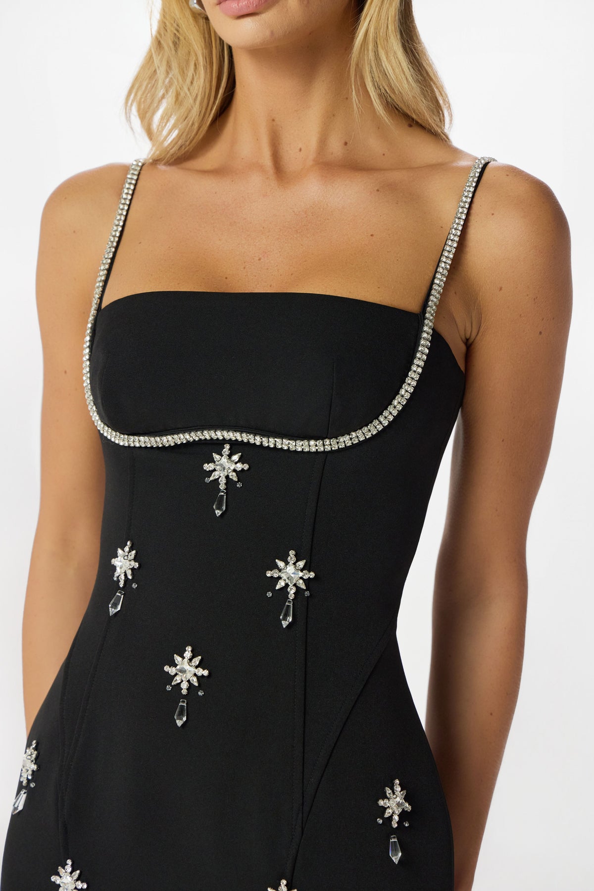 DAISY Embellished Midi Dress in Black