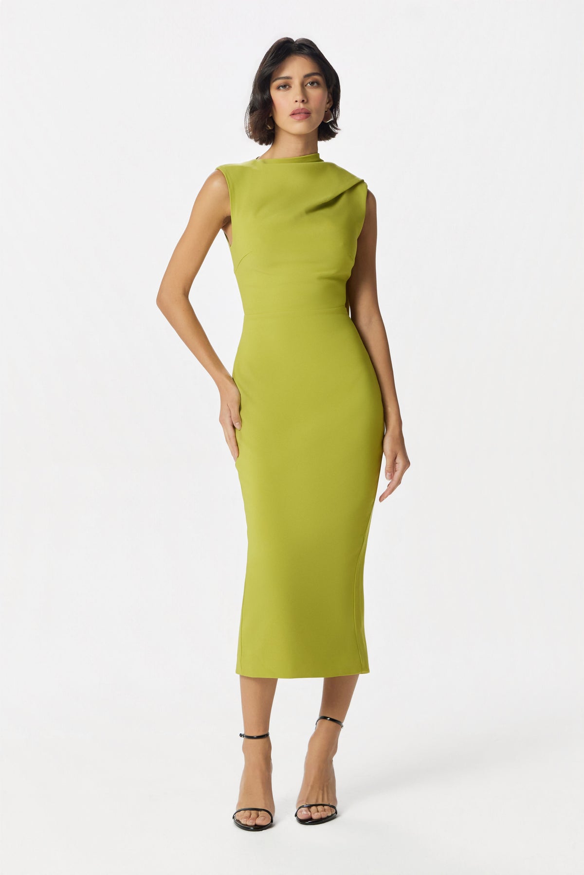 KAIA High Neck Midi Dress in Chartreuse
