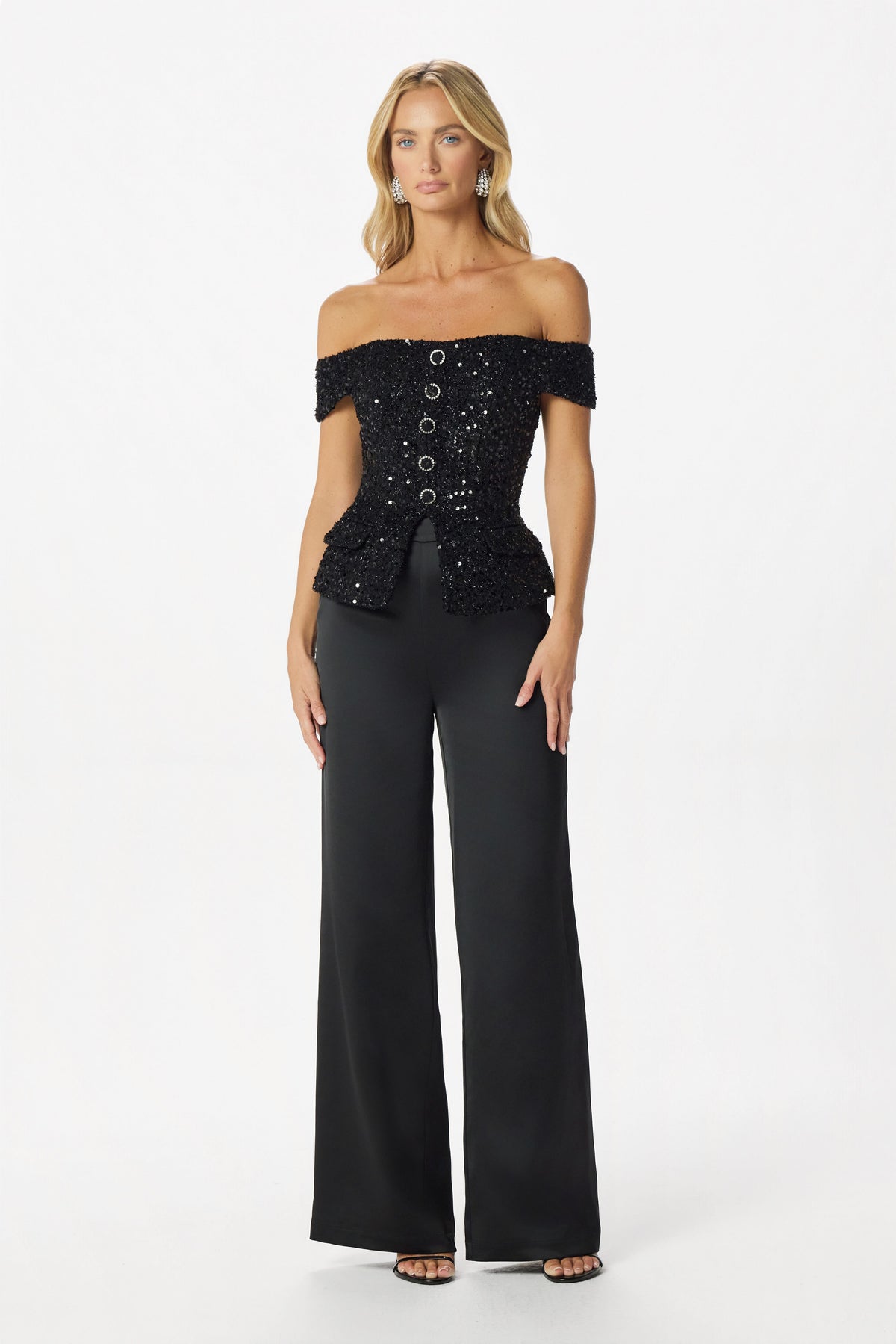 LEILA Embellished Boucle Top in Black