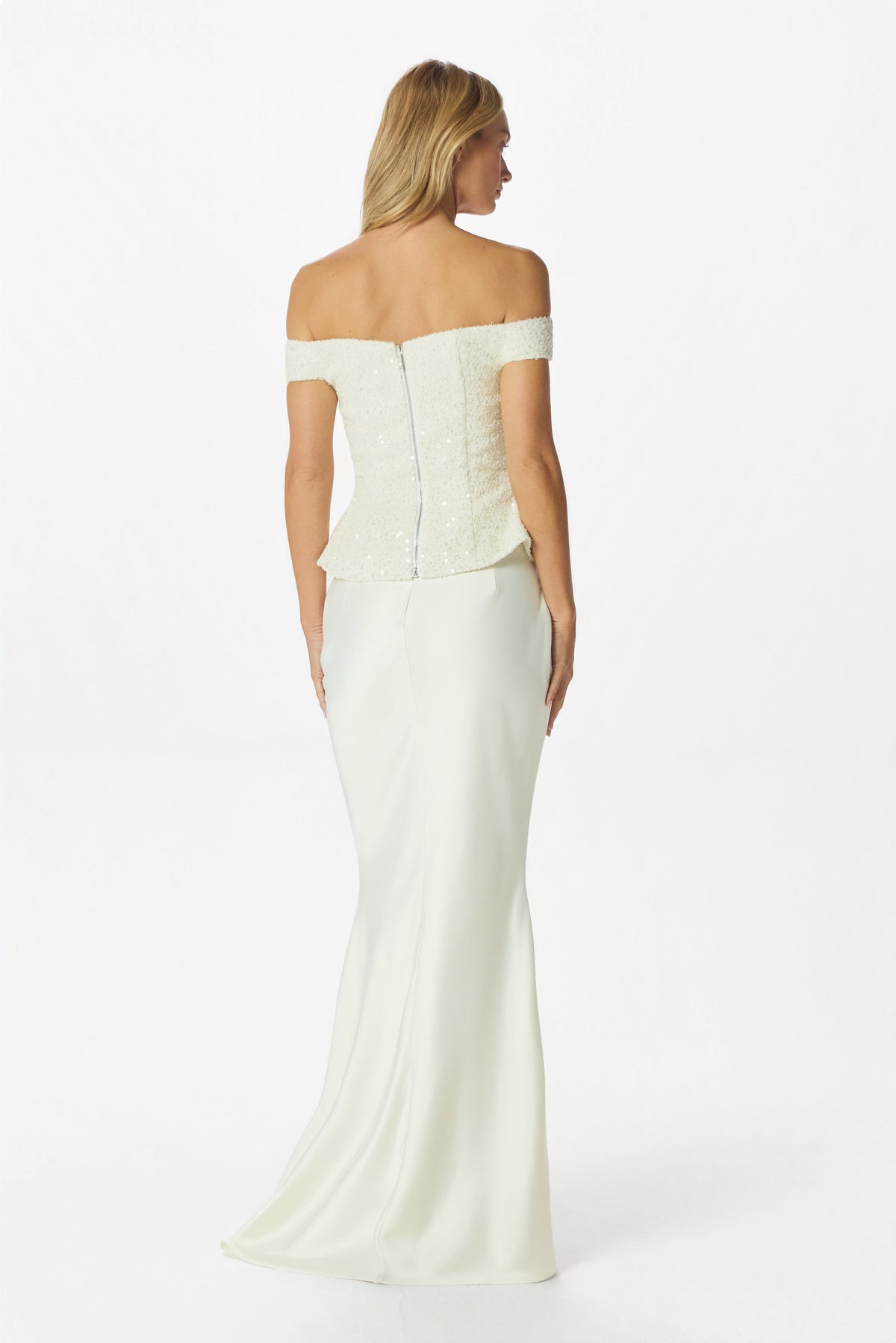 LEILA Embellished Boucle Top in Ivory