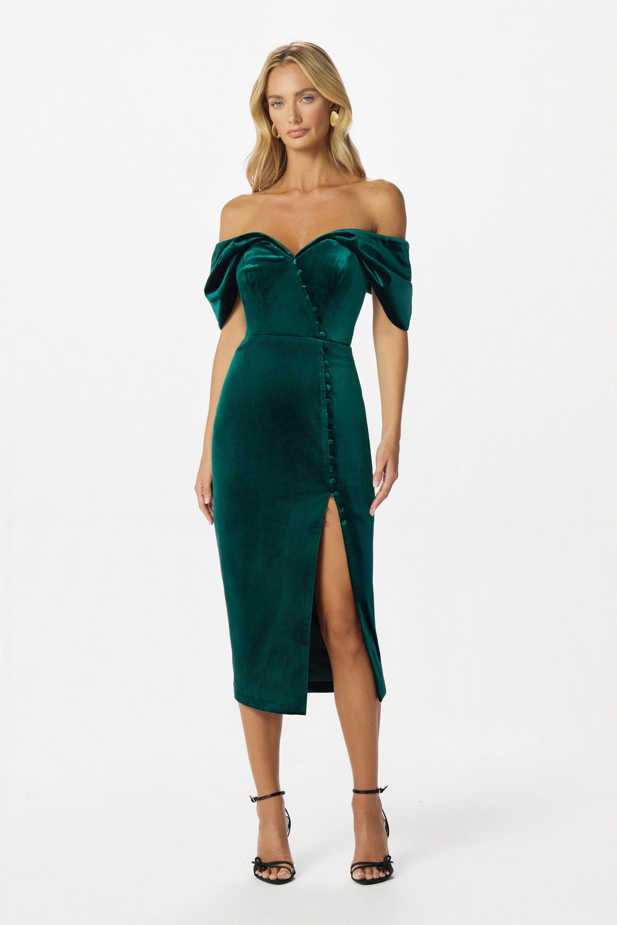 NOELLE Velvet Midi Dress in Emerald