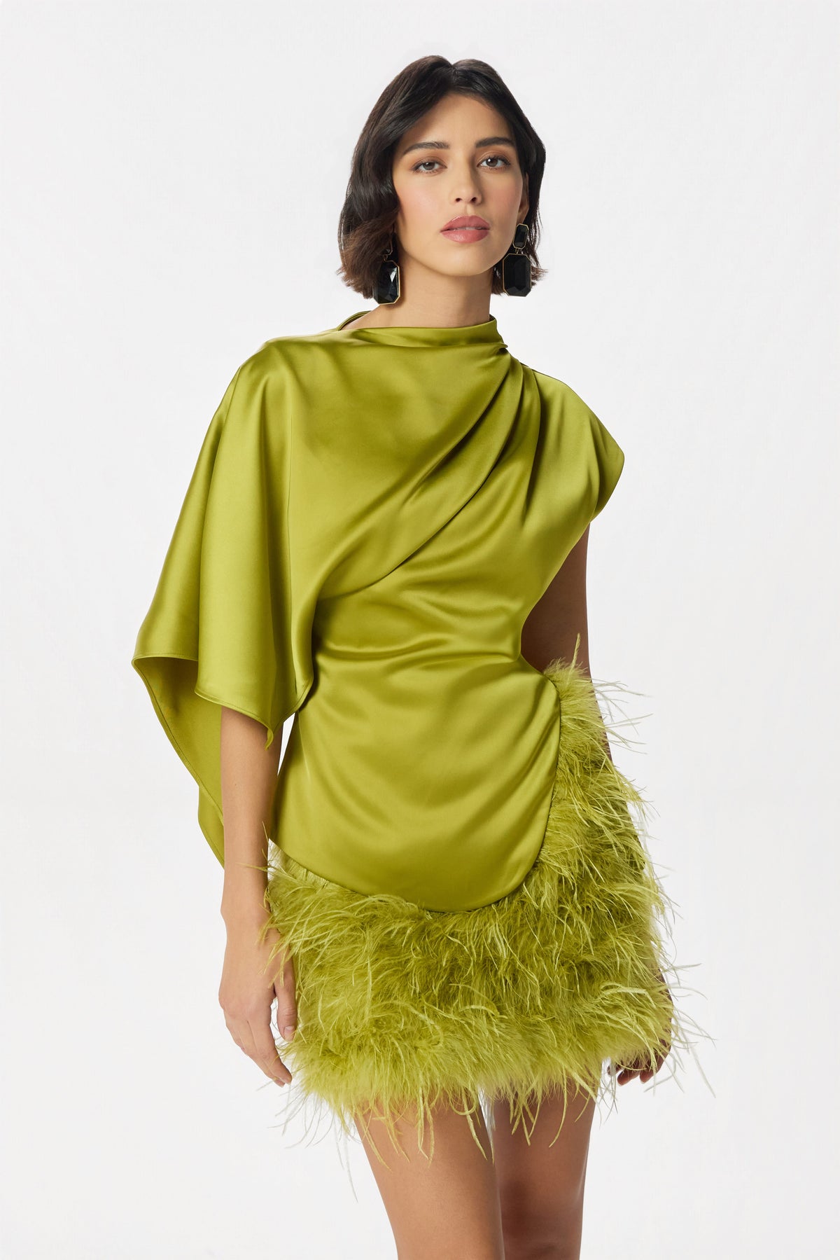 SACHA Feather Mini Skirt in Chartreuse